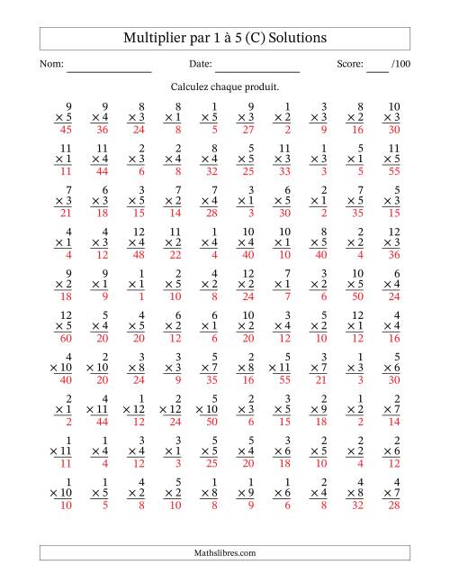 Multiplier (1 à 12) par 1 à 5 (100 Questions) (C) page 2