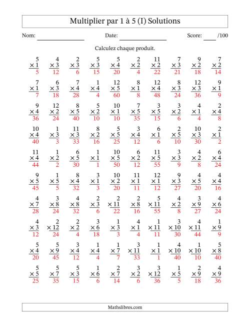 Multiplier (1 à 12) par 1 à 5 (100 Questions) (I) page 2