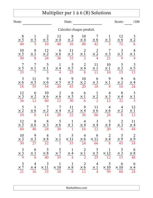 Multiplier (1 à 12) par 1 à 6 (100 Questions) (B) page 2