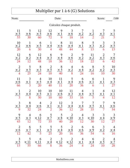 Multiplier (1 à 12) par 1 à 6 (100 Questions) (G) page 2