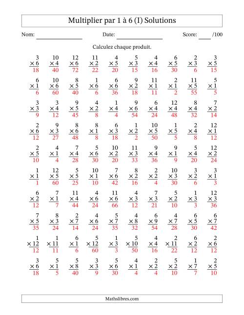 Multiplier (1 à 12) par 1 à 6 (100 Questions) (I) page 2