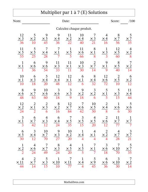 Multiplier (1 à 12) par 1 à 7 (100 Questions) (E) page 2