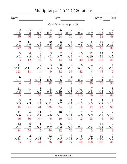 Multiplier (1 à 12) par 1 à 11 (100 Questions) (I) page 2