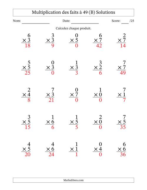 Multiplication des faits à 49 (25 Questions) (Avec Zeros) (B) page 2
