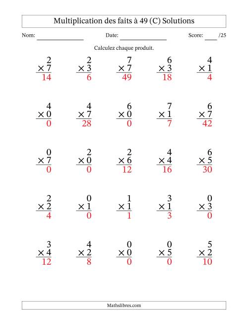 Multiplication des faits à 49 (25 Questions) (Avec Zeros) (C) page 2