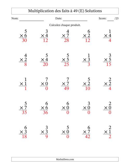 Multiplication des faits à 49 (25 Questions) (Avec Zeros) (E) page 2