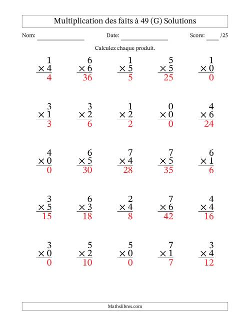 Multiplication des faits à 49 (25 Questions) (Avec Zeros) (G) page 2