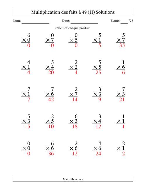 Multiplication des faits à 49 (25 Questions) (Avec Zeros) (H) page 2