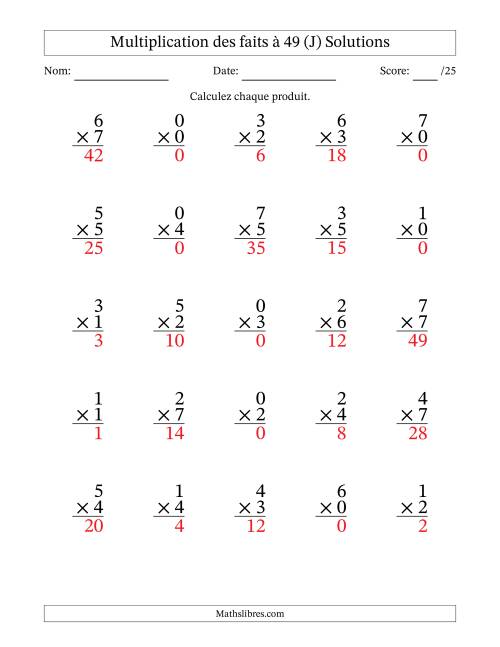 Multiplication des faits à 49 (25 Questions) (Avec Zeros) (J) page 2