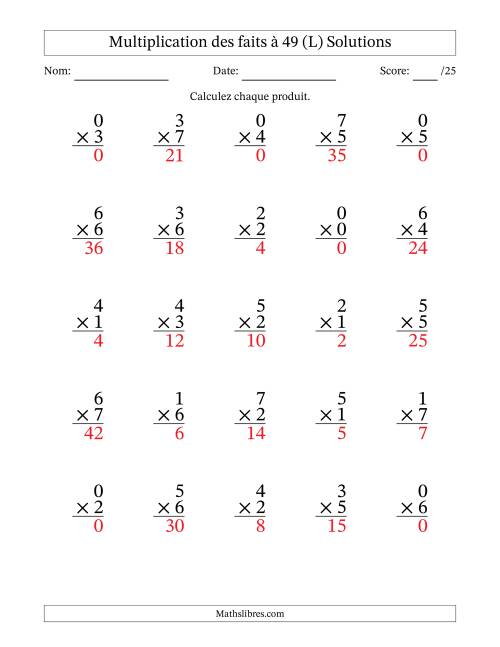 Multiplication des faits à 49 (25 Questions) (Avec Zeros) (L) page 2