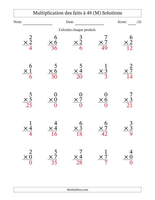 Multiplication des faits à 49 (25 Questions) (Avec Zeros) (M) page 2