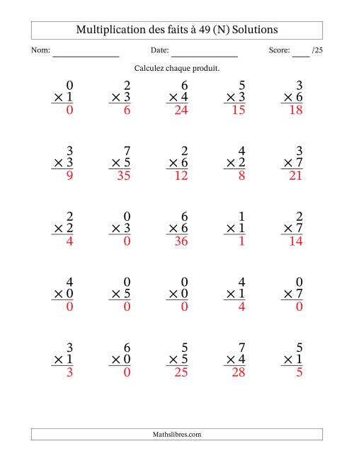 Multiplication des faits à 49 (25 Questions) (Avec Zeros) (N) page 2