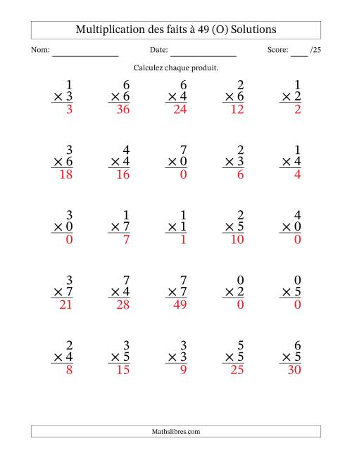 Multiplication des faits à 49 (25 Questions) (Avec Zeros) (O) page 2