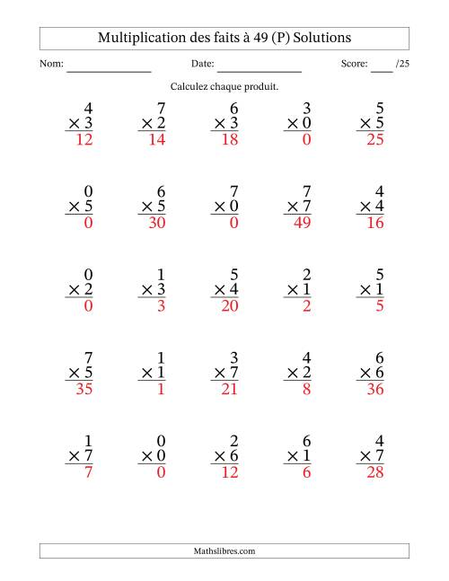 Multiplication des faits à 49 (25 Questions) (Avec Zeros) (P) page 2