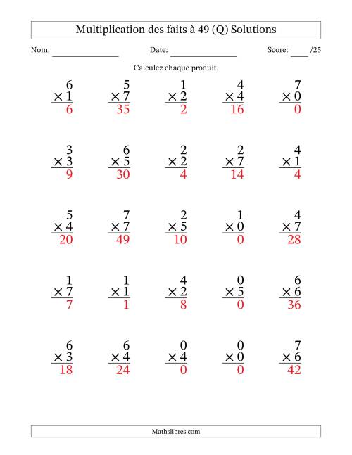 Multiplication des faits à 49 (25 Questions) (Avec Zeros) (Q) page 2