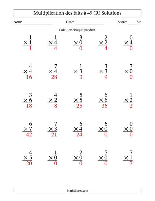 Multiplication des faits à 49 (25 Questions) (Avec Zeros) (R) page 2