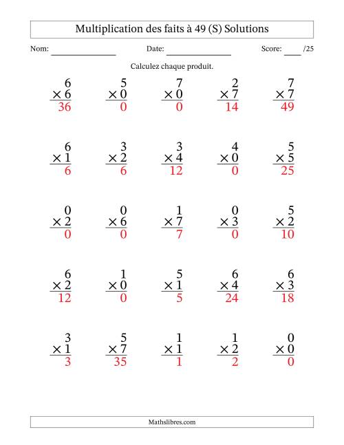 Multiplication des faits à 49 (25 Questions) (Avec Zeros) (S) page 2
