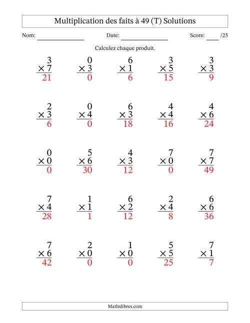 Multiplication des faits à 49 (25 Questions) (Avec Zeros) (T) page 2