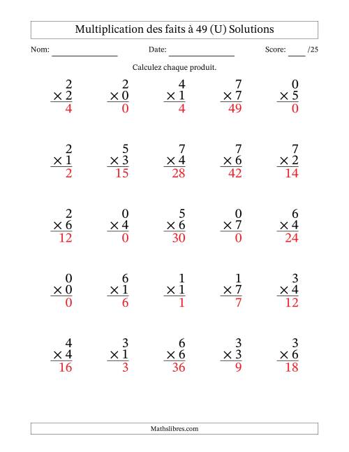 Multiplication des faits à 49 (25 Questions) (Avec Zeros) (U) page 2