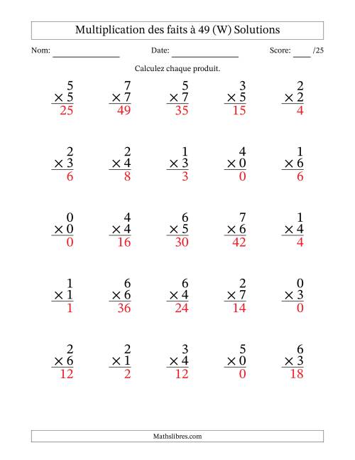 Multiplication des faits à 49 (25 Questions) (Avec Zeros) (W) page 2