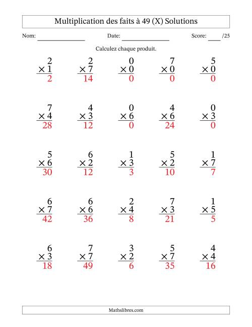 Multiplication des faits à 49 (25 Questions) (Avec Zeros) (X) page 2