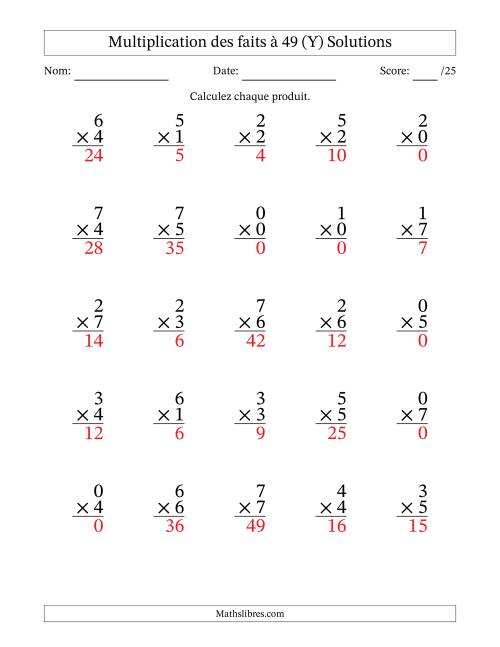 Multiplication des faits à 49 (25 Questions) (Avec Zeros) (Y) page 2