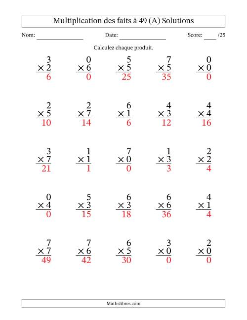 Multiplication des faits à 49 (25 Questions) (Avec Zeros) (Tout) page 2
