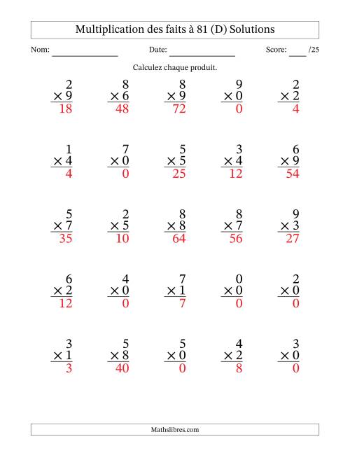 Multiplication des faits à 81 (25 Questions) (Avec zéros) (D) page 2
