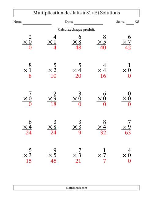 Multiplication des faits à 81 (25 Questions) (Avec zéros) (E) page 2