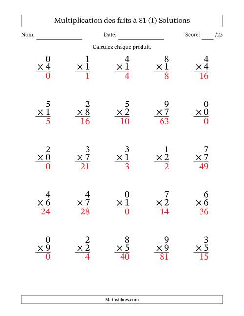 Multiplication des faits à 81 (25 Questions) (Avec zéros) (I) page 2
