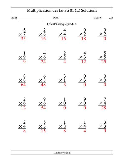 Multiplication des faits à 81 (25 Questions) (Avec zéros) (L) page 2