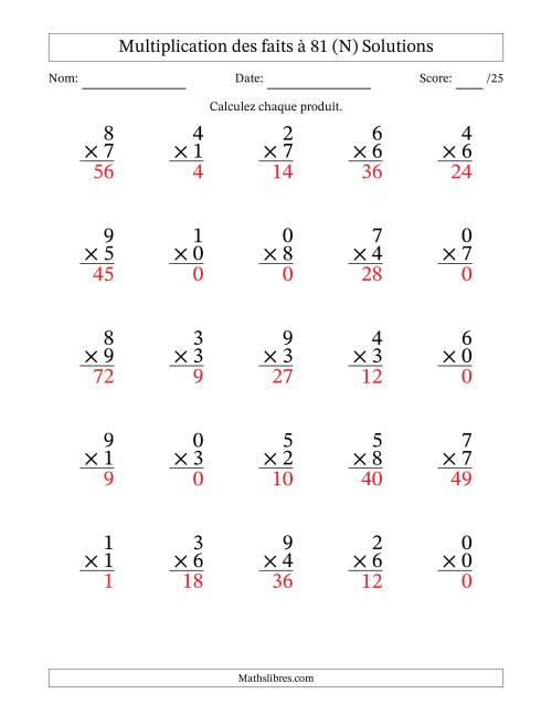 Multiplication des faits à 81 (25 Questions) (Avec zéros) (N) page 2