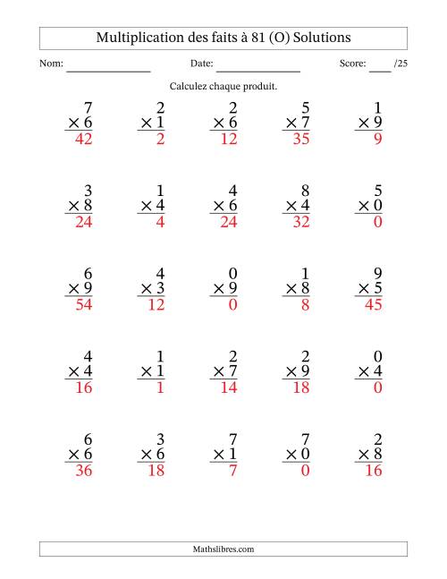 Multiplication des faits à 81 (25 Questions) (Avec zéros) (O) page 2