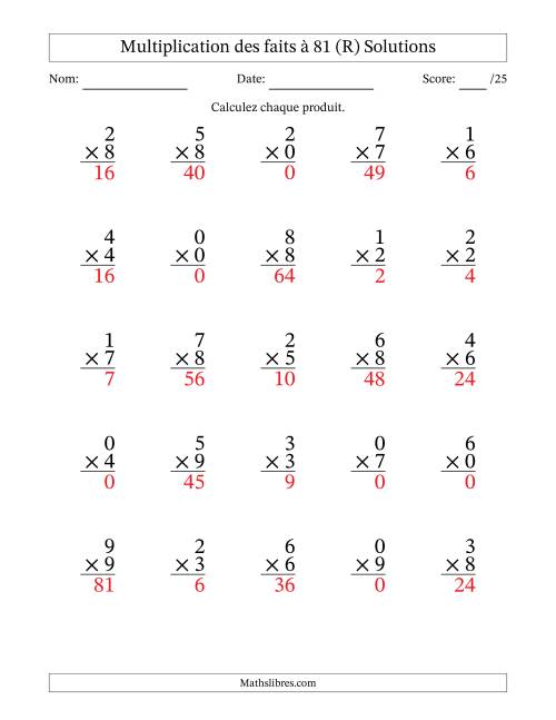 Multiplication des faits à 81 (25 Questions) (Avec zéros) (R) page 2
