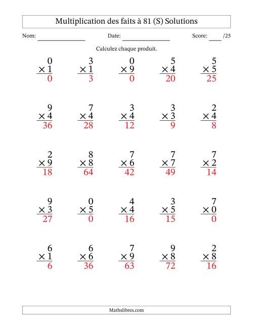 Multiplication des faits à 81 (25 Questions) (Avec zéros) (S) page 2