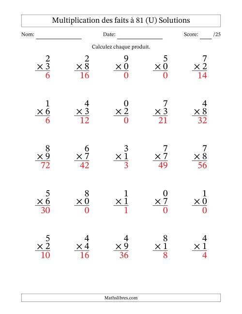 Multiplication des faits à 81 (25 Questions) (Avec zéros) (U) page 2