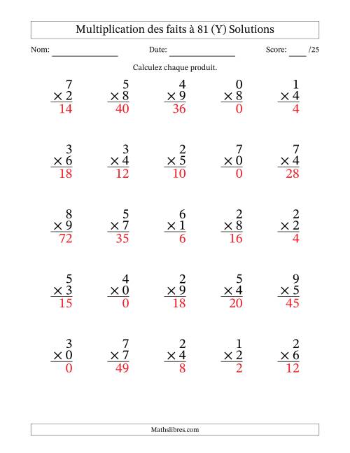 Multiplication des faits à 81 (25 Questions) (Avec zéros) (Y) page 2