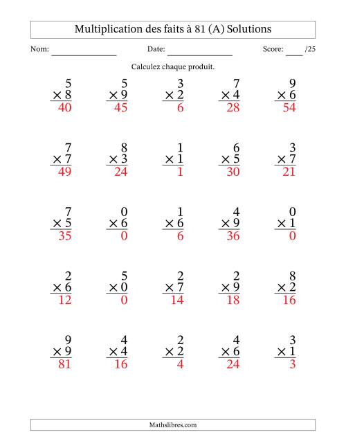 Multiplication des faits à 81 (25 Questions) (Avec zéros) (Tout) page 2