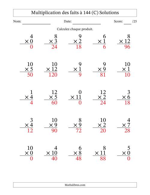 Multiplication des faits à 144 (25 Questions) (Avec zéros) (C) page 2
