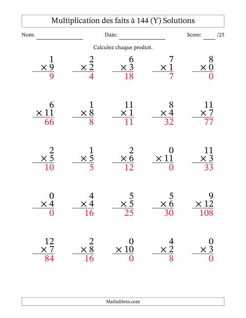 Multiplication des faits à 144 (25 Questions) (Avec zéros) (Y) page 2
