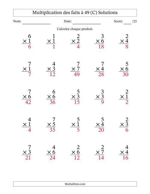 Multiplication des faits à 49 (25 Questions) (Pas de Zeros) (C) page 2