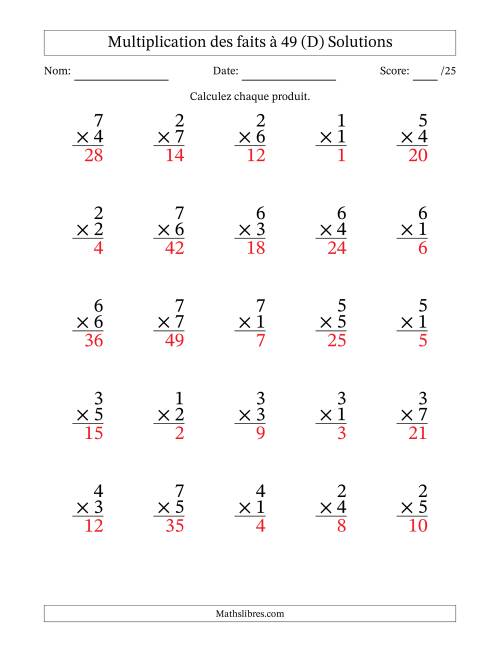 Multiplication des faits à 49 (25 Questions) (Pas de Zeros) (D) page 2