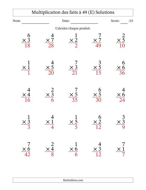 Multiplication des faits à 49 (25 Questions) (Pas de Zeros) (E) page 2