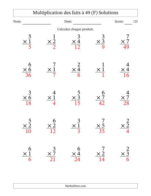 Multiplication des faits à 49 (25 Questions) (Pas de Zeros) (F) page 2