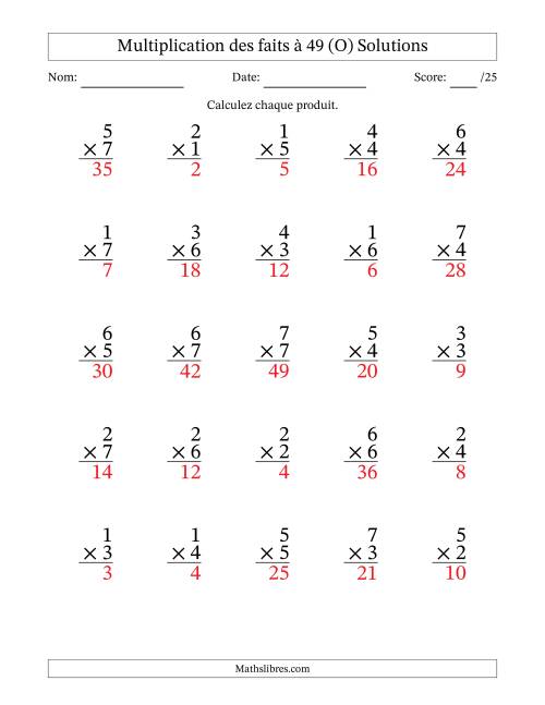 Multiplication des faits à 49 (25 Questions) (Pas de Zeros) (O) page 2