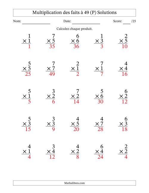 Multiplication des faits à 49 (25 Questions) (Pas de Zeros) (P) page 2