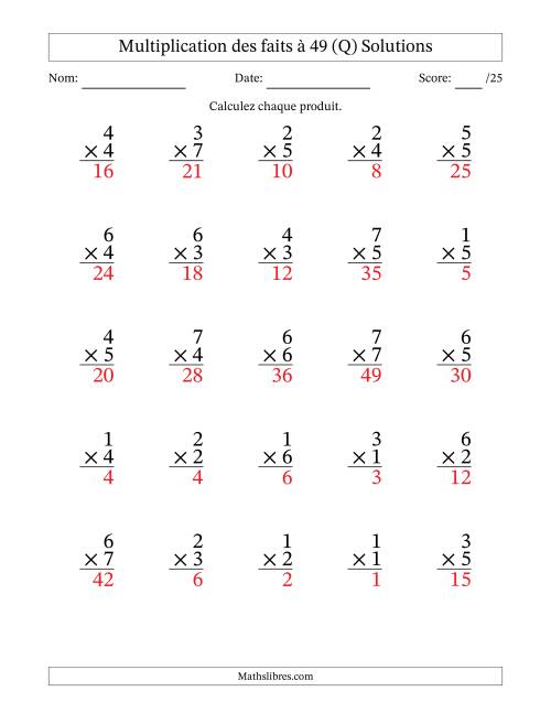 Multiplication des faits à 49 (25 Questions) (Pas de Zeros) (Q) page 2