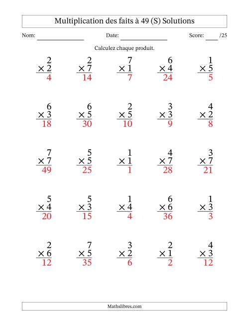 Multiplication des faits à 49 (25 Questions) (Pas de Zeros) (S) page 2