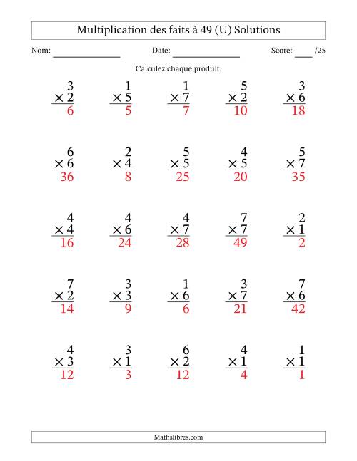 Multiplication des faits à 49 (25 Questions) (Pas de Zeros) (U) page 2