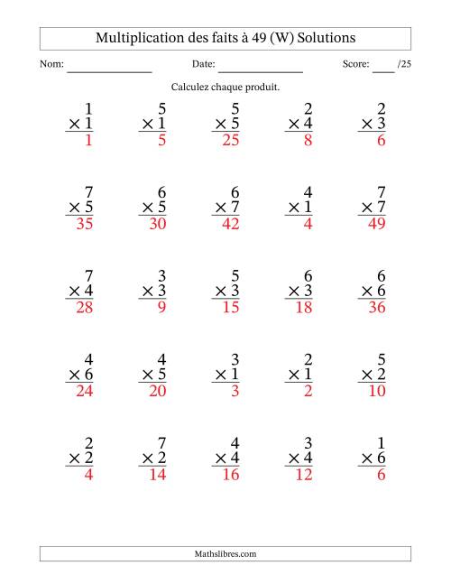 Multiplication des faits à 49 (25 Questions) (Pas de Zeros) (W) page 2